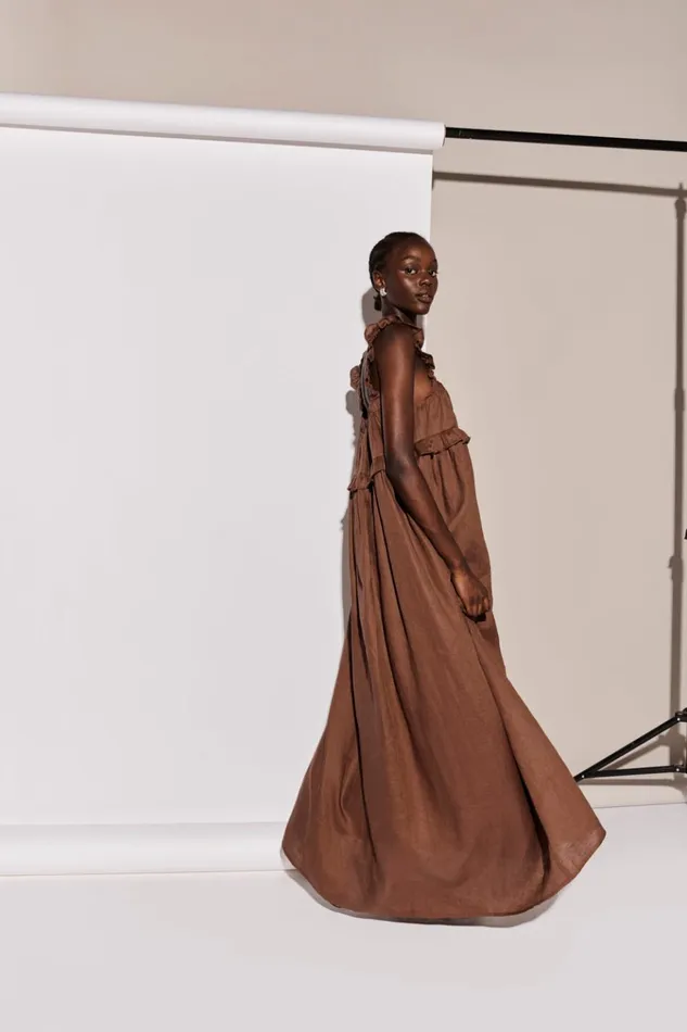VRG GRL MidiMaxi Dresses Rossana Linen Maxi Dress Chocolate 8211 Women VRG GRL MidiMaxi Dresses Rossana Linen Maxi Dress Chocolate 8211 Women