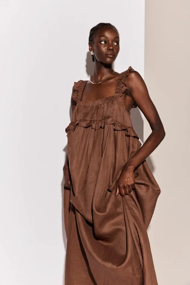 VRG GRL MidiMaxi Dresses Rossana Linen Maxi Dress Chocolate 8211 Women VRG GRL MidiMaxi Dresses Rossana Linen Maxi Dress Chocolate 8211 Women