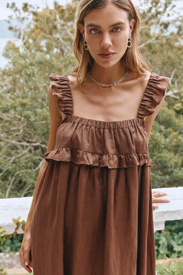 VRG GRL MidiMaxi Dresses Rossana Linen Maxi Dress Chocolate 8211 Women VRG GRL MidiMaxi Dresses Rossana Linen Maxi Dress Chocolate 8211 Women