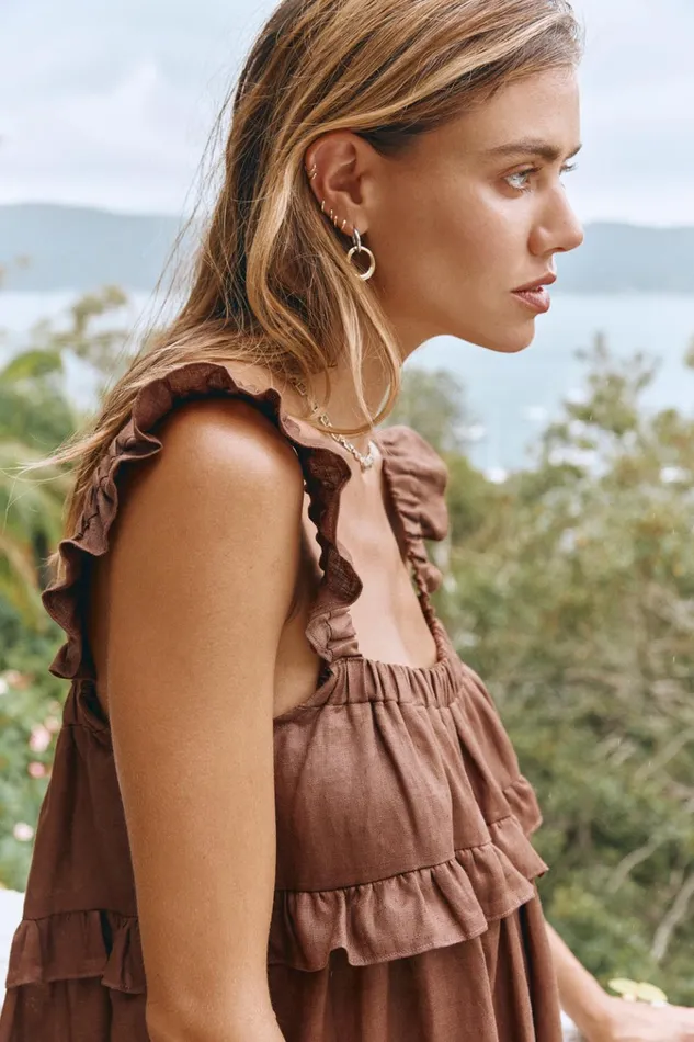 VRG GRL MidiMaxi Dresses Rossana Linen Maxi Dress Chocolate 8211 Women VRG GRL MidiMaxi Dresses Rossana Linen Maxi Dress Chocolate 8211 Women