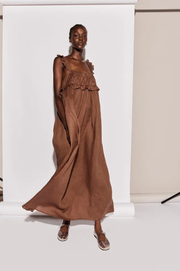 VRG GRL MidiMaxi Dresses Rossana Linen Maxi Dress Chocolate 8211 Women VRG GRL MidiMaxi Dresses Rossana Linen Maxi Dress Chocolate 8211 Women
