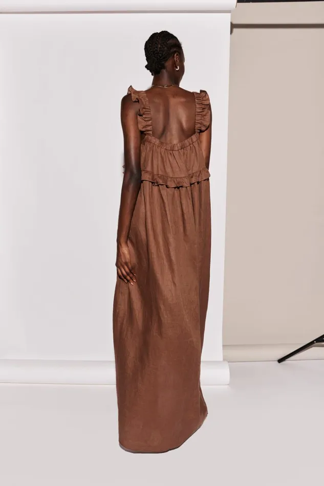 VRG GRL MidiMaxi Dresses Rossana Linen Maxi Dress Chocolate 8211 Women VRG GRL MidiMaxi Dresses Rossana Linen Maxi Dress Chocolate 8211 Women