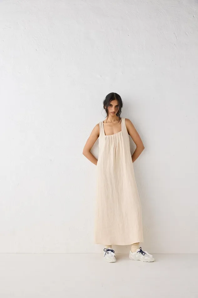 VRG GRL MidiMaxi Dresses San Paolo Smock Linen Midi Dress Natural 8211 Women