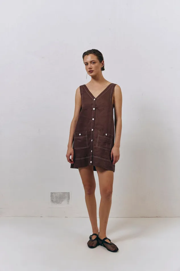 VRG GRL Mini Dresses Alice Linen Mini Dress Brown 8211 Women