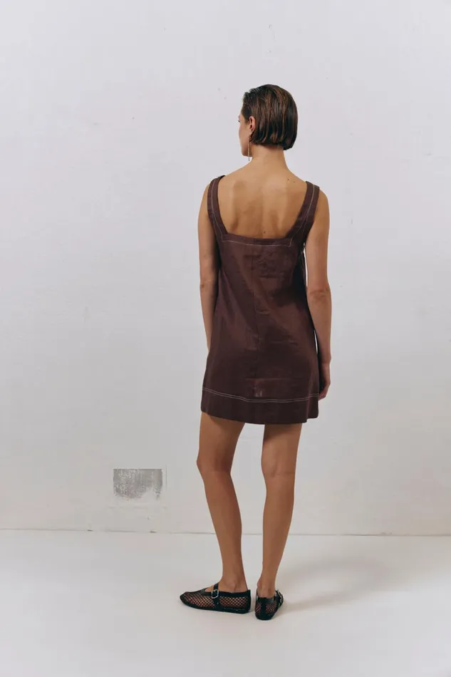VRG GRL Mini Dresses Alice Linen Mini Dress Brown 8211 Women VRG GRL Mini Dresses Alice Linen Mini Dress Brown 8211 Women
