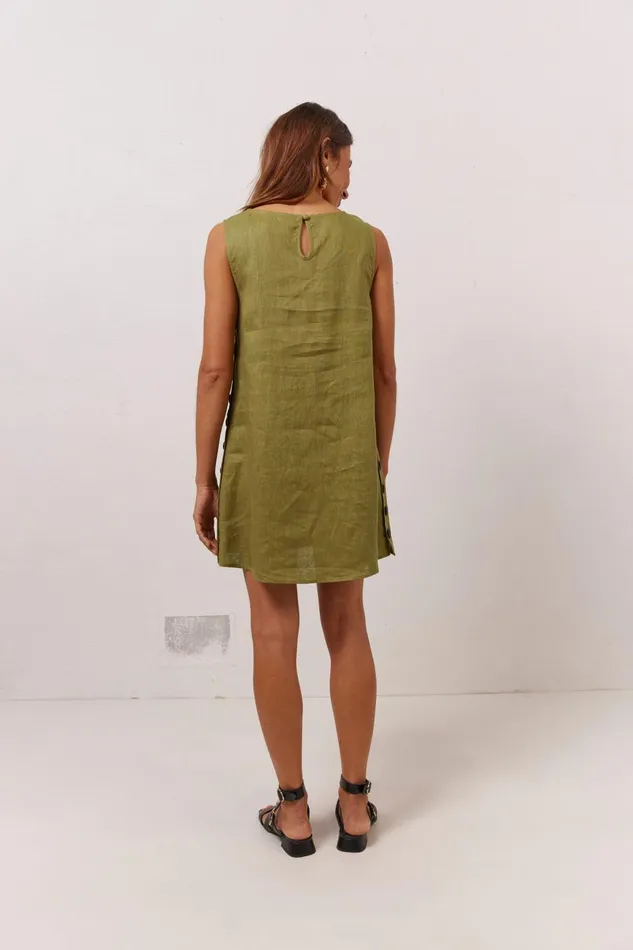 VRG GRL Mini Dresses Annabelle Linen Mini Dress Olive 8211 Women VRG GRL Mini Dresses Annabelle Linen Mini Dress Olive 8211 Women