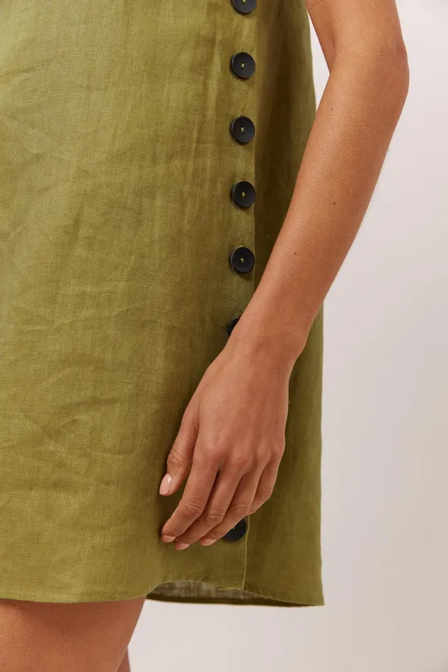 VRG GRL Mini Dresses Annabelle Linen Mini Dress Olive 8211 Women VRG GRL Mini Dresses Annabelle Linen Mini Dress Olive 8211 Women