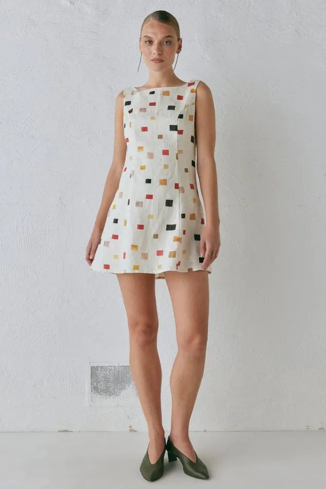 VRG GRL Mini Dresses Chloe Linen Mini Dress Tile 8211 Women VRG GRL Mini Dresses Chloe Linen Mini Dress Tile 8211 Women