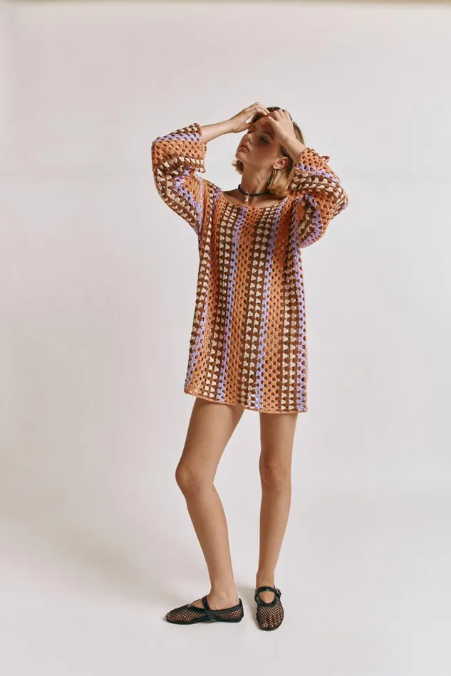 VRG GRL Mini Dresses Myra Crochet Mini Dress Apricot 8211 Women VRG GRL Mini Dresses Myra Crochet Mini Dress Apricot 8211 Women