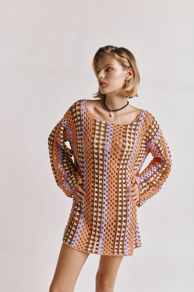 VRG GRL Mini Dresses Myra Crochet Mini Dress Apricot 8211 Women VRG GRL Mini Dresses Myra Crochet Mini Dress Apricot 8211 Women