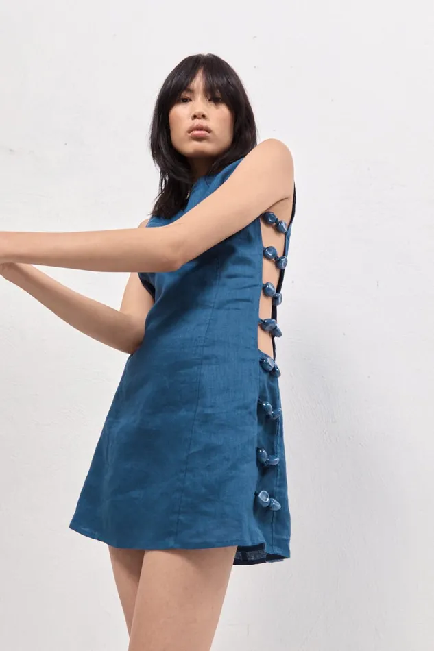 VRG GRL Mini Dresses Tia Linen Mini Dress Navy 8211 Women