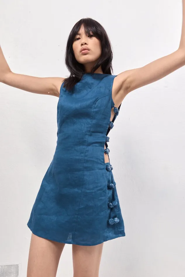 VRG GRL Mini Dresses Tia Linen Mini Dress Navy 8211 Women