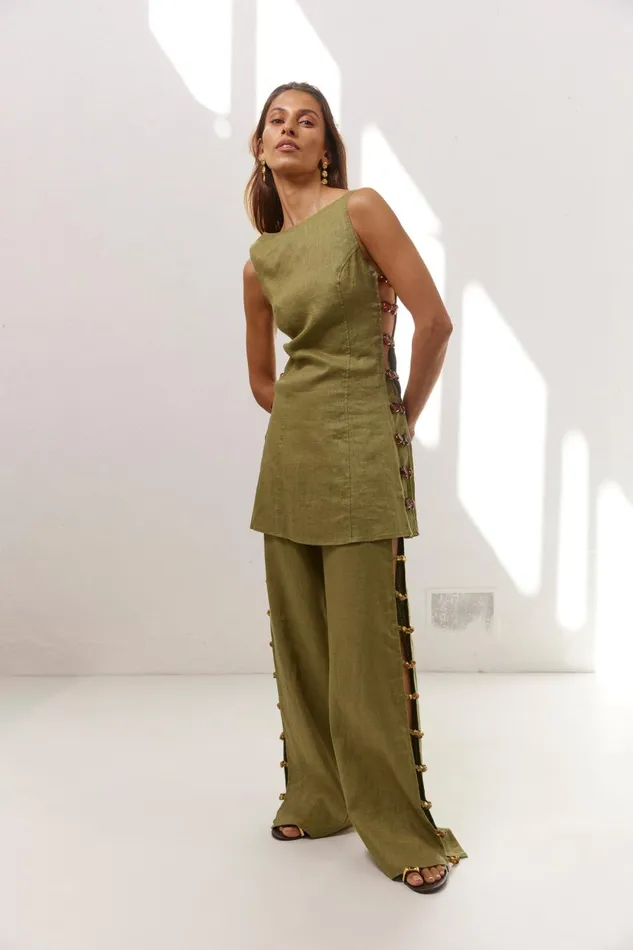VRG GRL Mini Dresses Tia Linen Mini Dress Olive 8211 Women VRG GRL Mini Dresses Tia Linen Mini Dress Olive 8211 Women