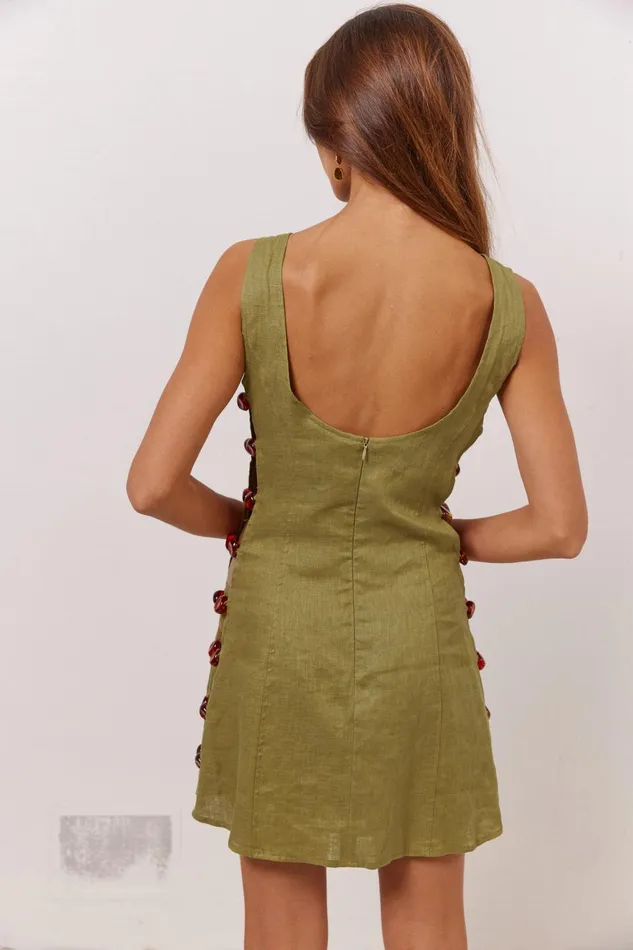 VRG GRL Mini Dresses Tia Linen Mini Dress Olive 8211 Women VRG GRL Mini Dresses Tia Linen Mini Dress Olive 8211 Women