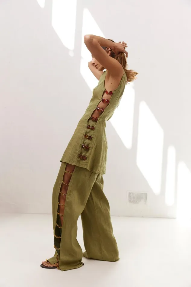 VRG GRL Mini Dresses Tia Linen Mini Dress Olive 8211 Women VRG GRL Mini Dresses Tia Linen Mini Dress Olive 8211 Women