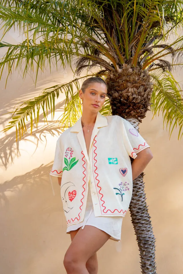 VRG GRL Shirts Flora On Film Linen Shirt Cream 8211 Women