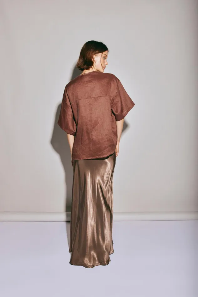 VRG GRL Short Sleeve Naomi Linen Smock Top Umber 8211 Women VRG GRL Short Sleeve Naomi Linen Smock Top Umber 8211 Women