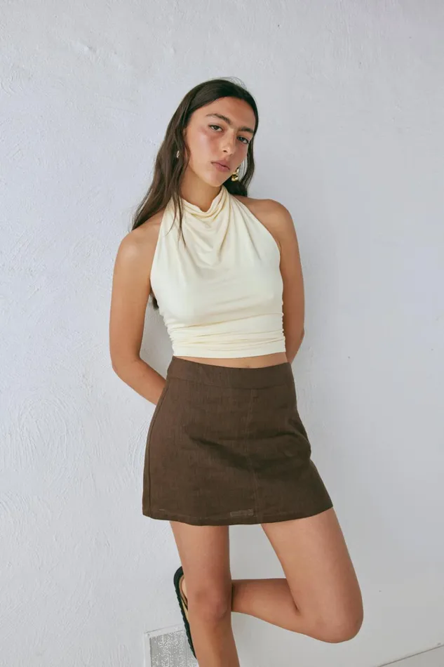 VRG GRL Skirts Blanco Linen Mini Skirt Chocolate 8211 Women