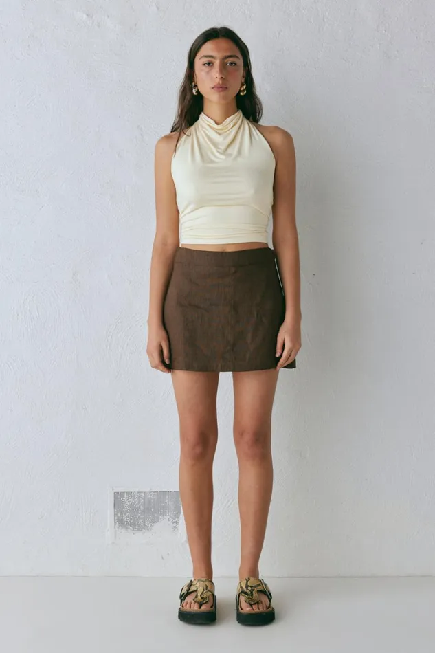 VRG GRL Skirts Blanco Linen Mini Skirt Chocolate 8211 Women VRG GRL Skirts Blanco Linen Mini Skirt Chocolate 8211 Women