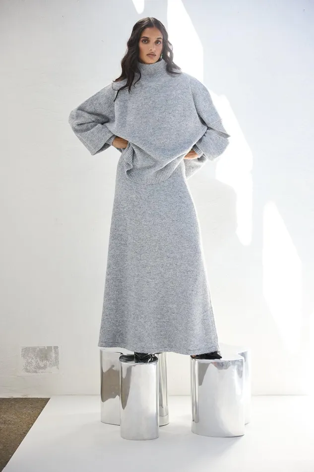 VRG GRL Skirts Lya Knit Maxi Skirt Grey Marle 8211 Women