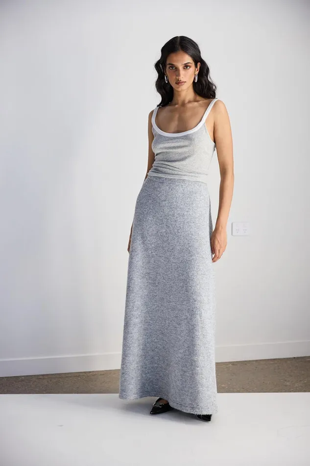 VRG GRL Skirts Lya Knit Maxi Skirt Grey Marle 8211 Women VRG GRL Skirts Lya Knit Maxi Skirt Grey Marle 8211 Women