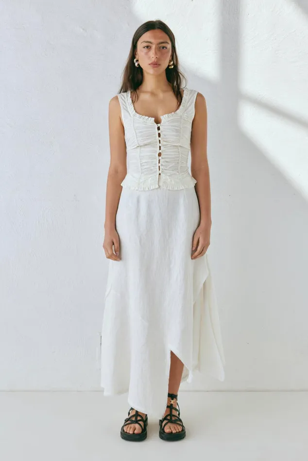 VRG GRL Skirts Mabel Linen Midi Skirt White 8211 Women