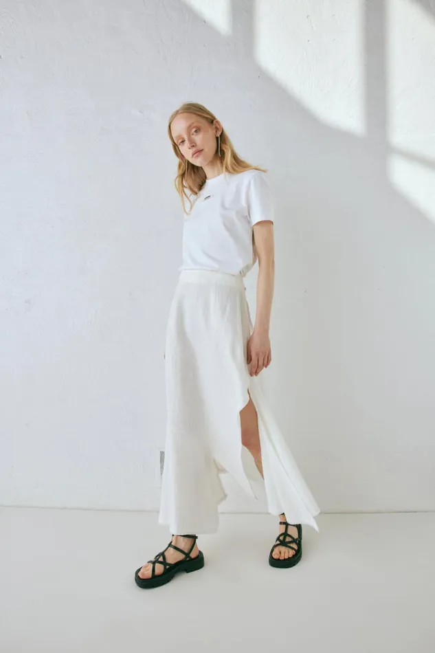 VRG GRL Skirts Mabel Linen Midi Skirt White 8211 Women VRG GRL Skirts Mabel Linen Midi Skirt White 8211 Women