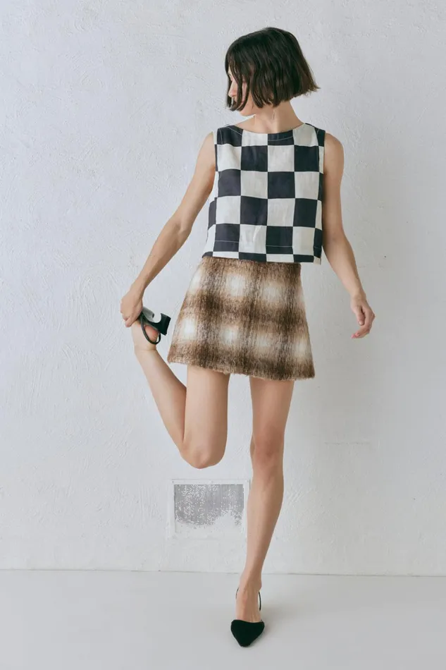 VRG GRL Sleeveless Naya Linen Top Check 8211 Women