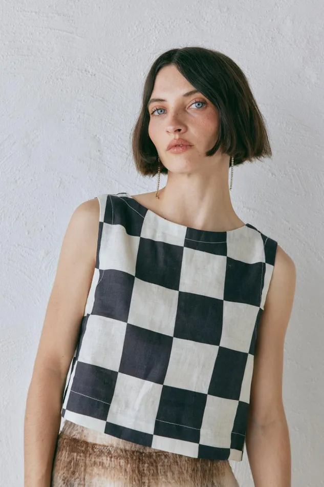 VRG GRL Sleeveless Naya Linen Top Check 8211 Women VRG GRL Sleeveless Naya Linen Top Check 8211 Women