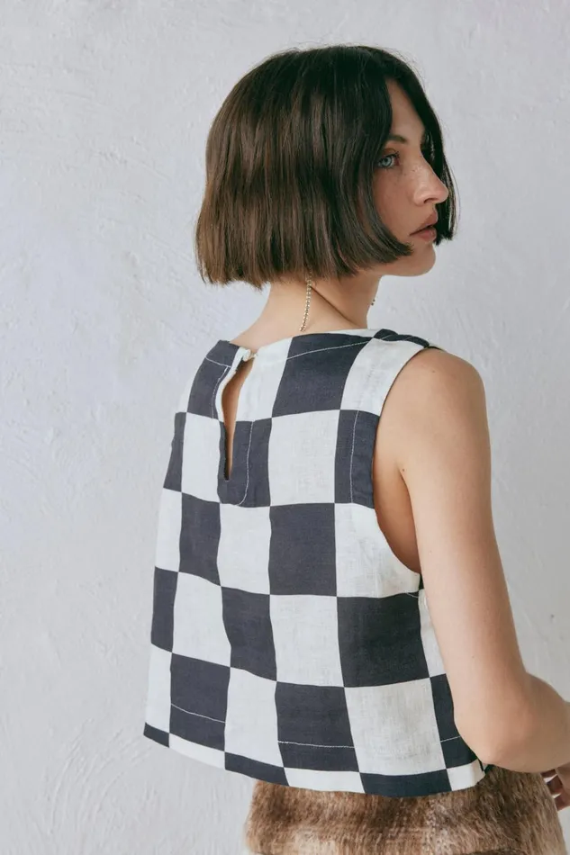 VRG GRL Sleeveless Naya Linen Top Check 8211 Women VRG GRL Sleeveless Naya Linen Top Check 8211 Women