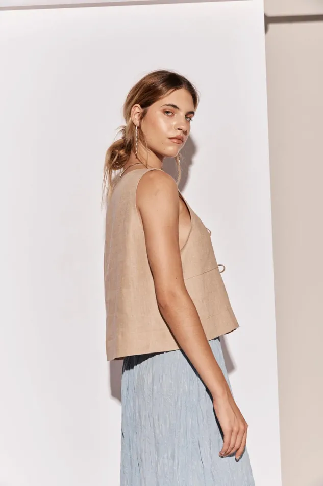 VRG GRL Sleeveless Nessa Linen Smock Top Beige 8211 Women VRG GRL Sleeveless Nessa Linen Smock Top Beige 8211 Women