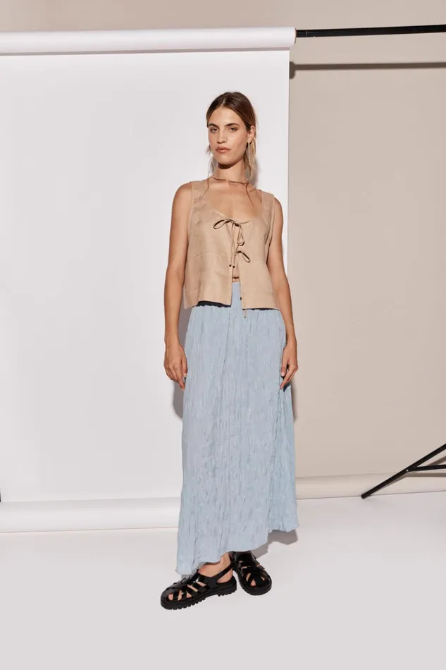 VRG GRL Sleeveless Nessa Linen Smock Top Beige 8211 Women VRG GRL Sleeveless Nessa Linen Smock Top Beige 8211 Women
