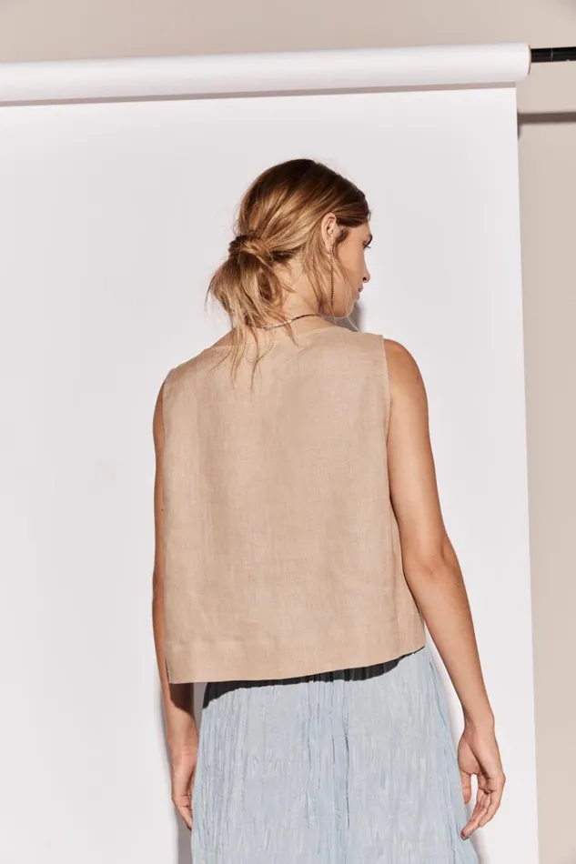 VRG GRL Sleeveless Nessa Linen Smock Top Beige 8211 Women VRG GRL Sleeveless Nessa Linen Smock Top Beige 8211 Women