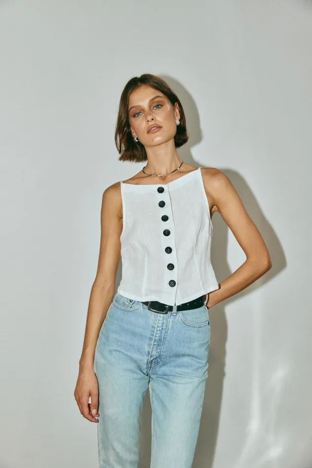 VRG GRL Sleeveless Rumi Linen Top White 8211 Women VRG GRL Sleeveless Rumi Linen Top White 8211 Women