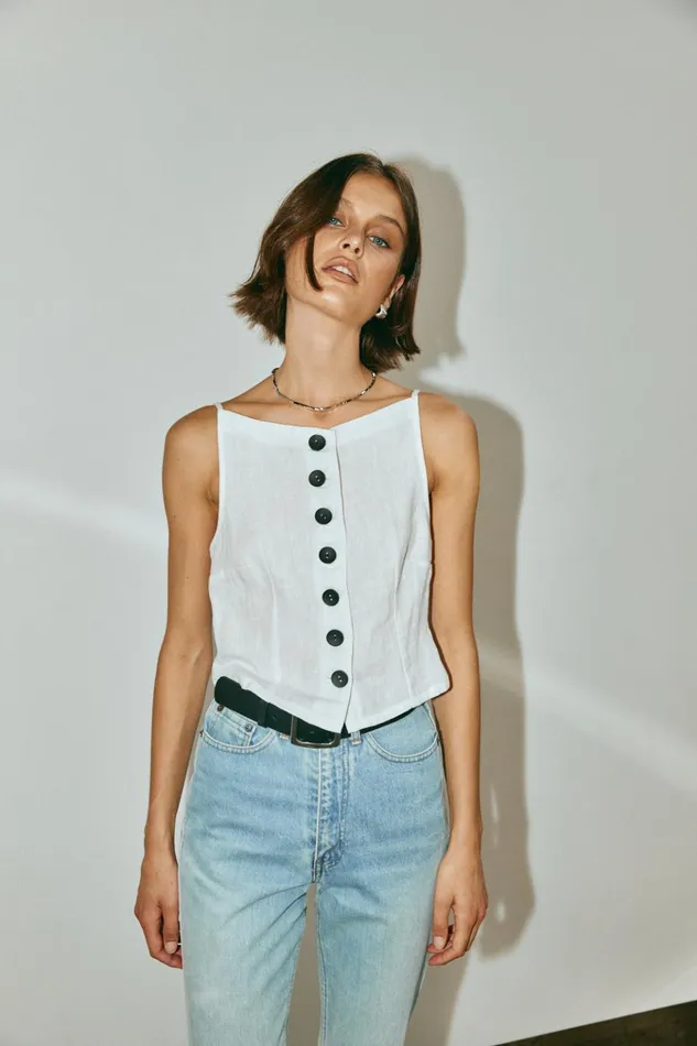 VRG GRL Sleeveless Rumi Linen Top White 8211 Women VRG GRL Sleeveless Rumi Linen Top White 8211 Women