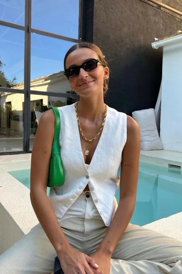 VRG GRL Vests Italian Streets Linen Vest White 8211 Women VRG GRL Vests Italian Streets Linen Vest White 8211 Women