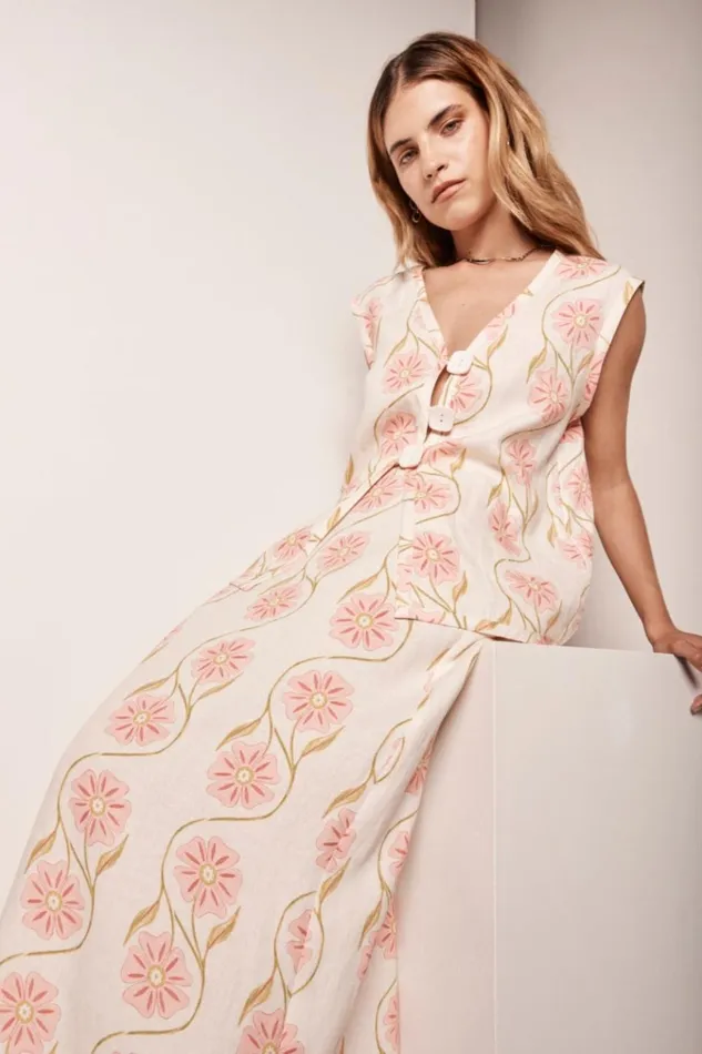 VRG GRL Vests Lorena Linen Vest Bloom 8211 Women VRG GRL Vests Lorena Linen Vest Bloom 8211 Women