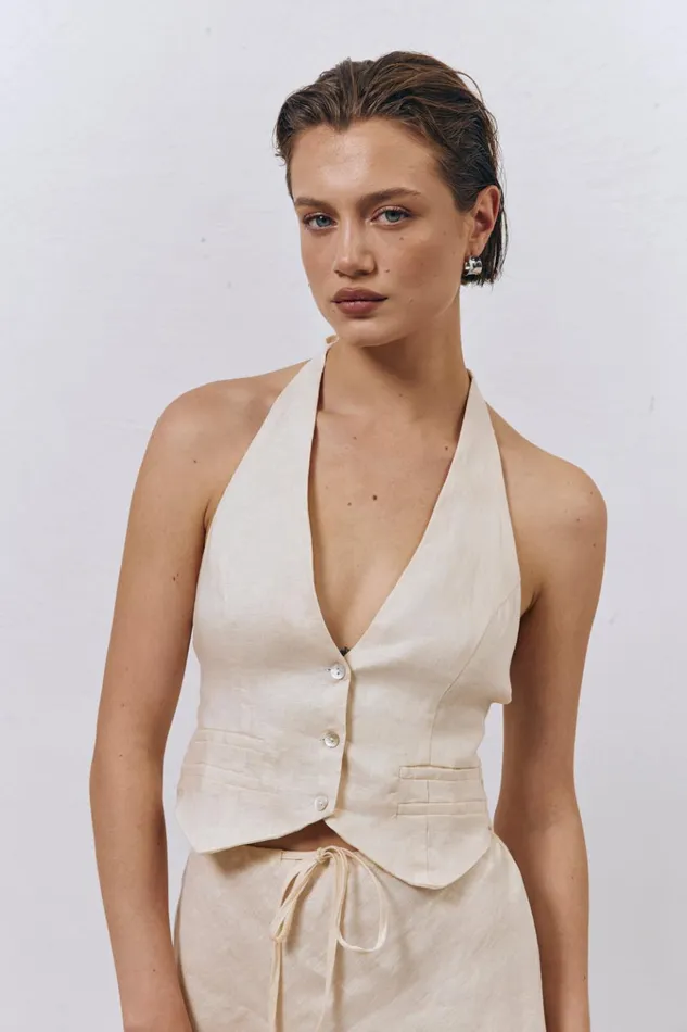 VRG GRL Vests Los Cabos Linen Vest Cream 8211 Women VRG GRL Vests Los Cabos Linen Vest Cream 8211 Women