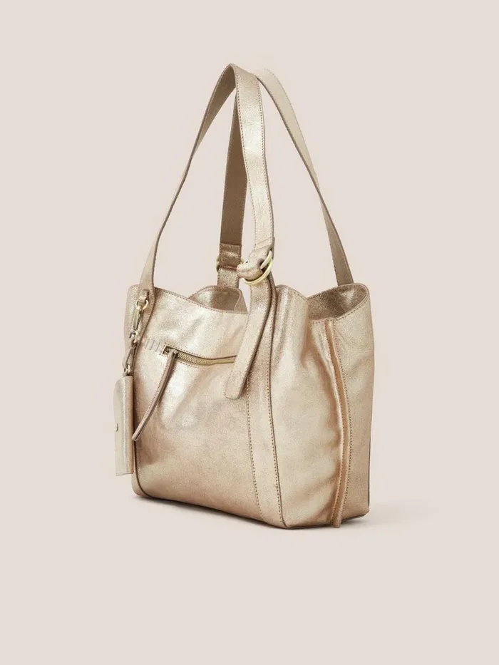 White Stuff BAGS and PURSES Hannah Tote Gold Tone Metallic 8211 Women