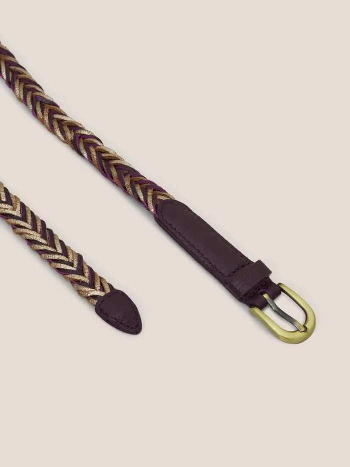 White Stuff BELTS Plaited Leather Skinny Belt Plum Multi 8211 Women