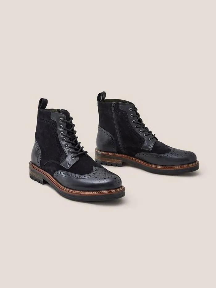 White Stuff BOOTS Brogue Leather Lace Up Boot Pure Black 8211 Men White Stuff BOOTS Brogue Leather Lace Up Boot Pure Black 8211 Men