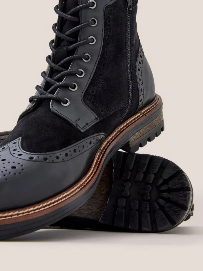 White Stuff BOOTS Brogue Leather Lace Up Boot Pure Black 8211 Men White Stuff BOOTS Brogue Leather Lace Up Boot Pure Black 8211 Men