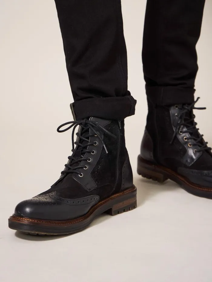 White Stuff BOOTS Brogue Leather Lace Up Boot Pure Black 8211 Men White Stuff BOOTS Brogue Leather Lace Up Boot Pure Black 8211 Men