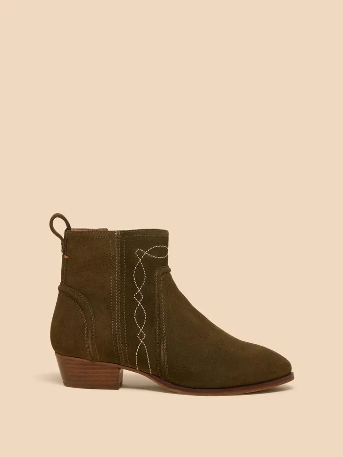White Stuff BOOTS Cedar Suede Embroidered Boot Khaki Green 8211 Women White Stuff BOOTS Cedar Suede Embroidered Boot Khaki Green 8211 Women