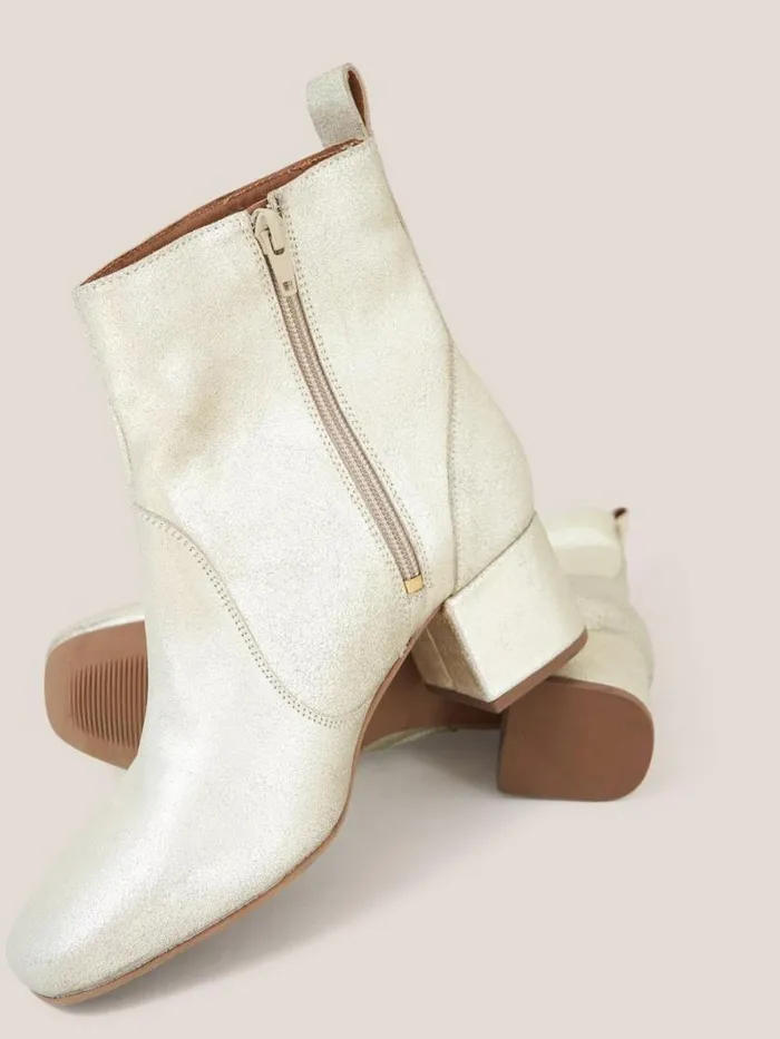 White Stuff BOOTS Cilla Leather Mid Heel Boot Gold Tone Metallic 8211 Women White Stuff BOOTS Cilla Leather Mid Heel Boot Gold Tone Metallic 8211 Women