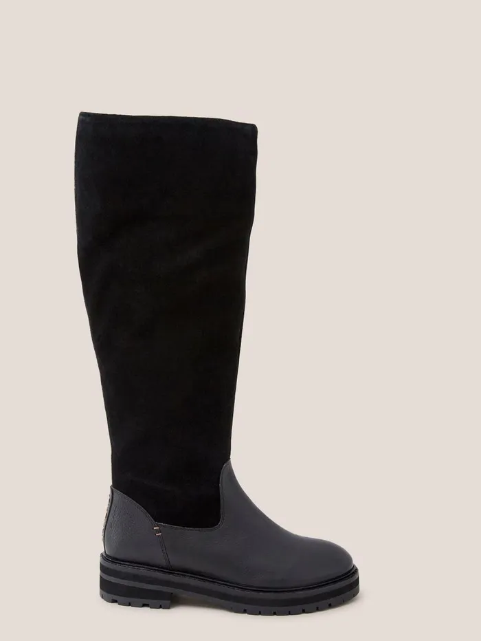 White Stuff BOOTS Enya Leather Fur Knee Boot Pure Black 8211 Women White Stuff BOOTS Enya Leather Fur Knee Boot Pure Black 8211 Women