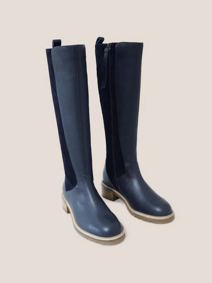 White Stuff BOOTS Leather Serena Knee High Boot Dark Navy 8211 Women