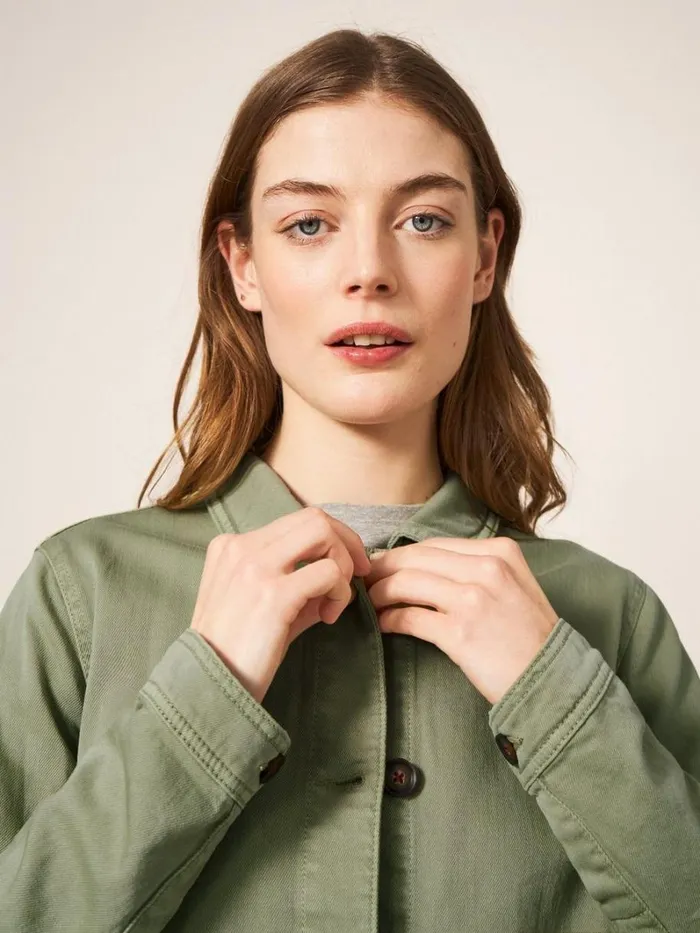 White Stuff COATS and JACKETS Carrie Regular Fit Denim Jacket Mid Green 8211 Women White Stuff COATS and JACKETS Carrie Regular Fit Denim Jacket Mid Green 8211 Women