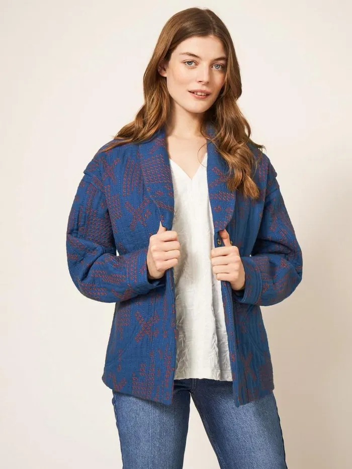 White Stuff COATS and JACKETS Della Cross Stitch Jacket Blue Multi 8211 Women White Stuff COATS and JACKETS Della Cross Stitch Jacket Blue Multi 8211 Women