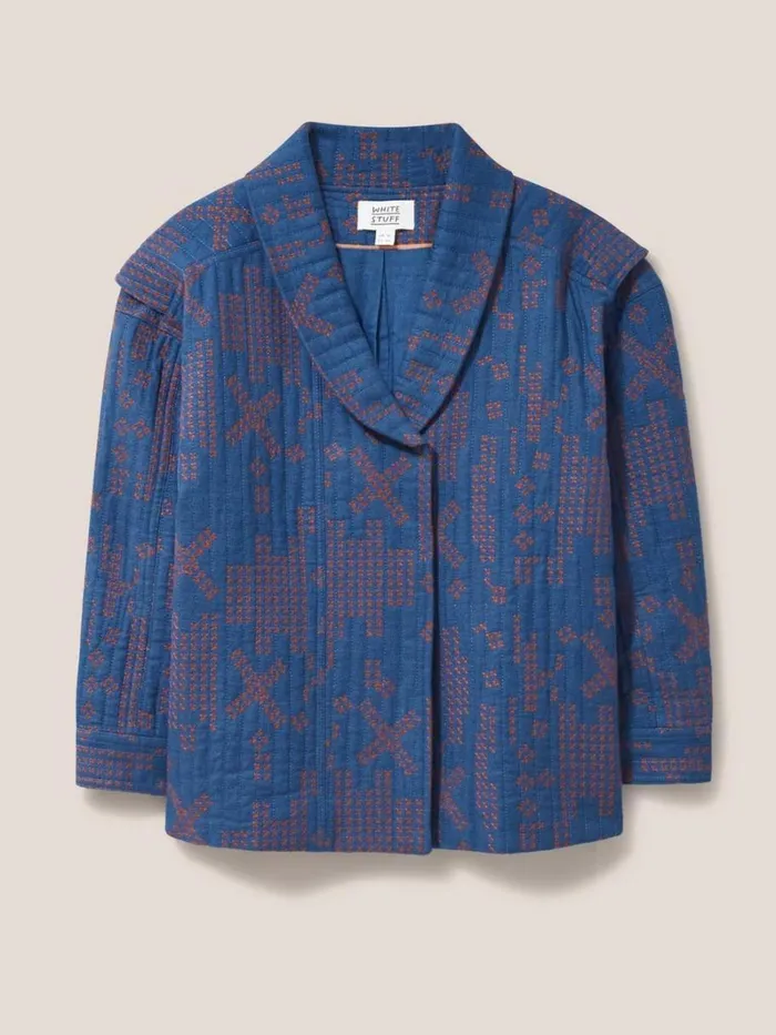 White Stuff COATS and JACKETS Della Cross Stitch Jacket Blue Multi 8211 Women White Stuff COATS and JACKETS Della Cross Stitch Jacket Blue Multi 8211 Women
